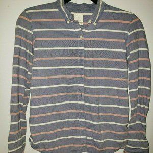 Gap Women's Blue/Pink Striped Button Down Long XS
